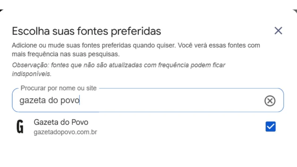Passo 3 de como tornar a Gazeta do Povo sua fonte preferida no Google.