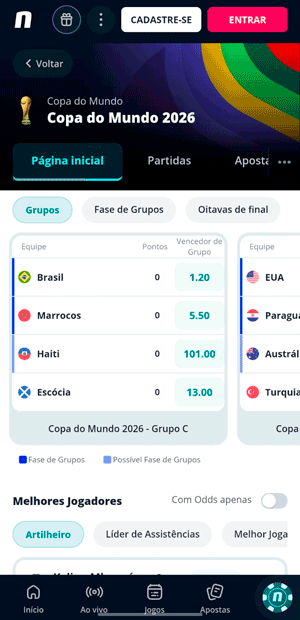 Seção de apostas na Copa do Mundo na Novibet