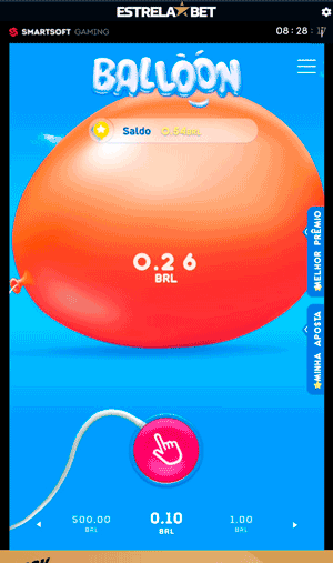 Enquanto o usuário aperta o botão no jogo Balloon, o multiplicador e o balão continuam subindo 

