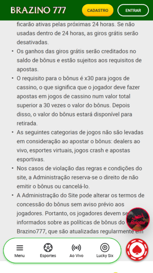 Promoção com rollover de 30x na Brazino