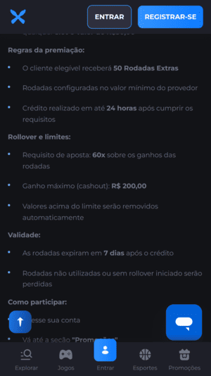 Rollover de 60x imposto em promoção na Recebabet