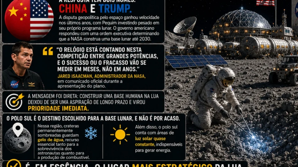 Infográfico sobre a construção da base lunar da Nasa.