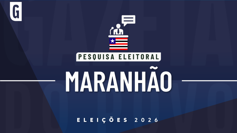 Ilustração feita pela Gazeta do Povo sobre pesquisa eleitoral nas Eleições 2026, com a bandeira do Maranhão