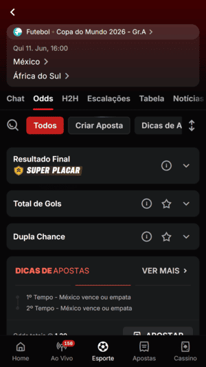 Mercados para partidas da Copa do Mundo na Superbet