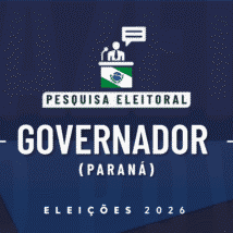 Ilustração feita pela Gazeta do Povo sobre pesquisa eleitoral nas Eleições 2026, com a bandeira do Paraná e a palavra Governador
