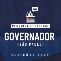Ilustração feita pela Gazeta do Povo sobre pesquisa eleitoral nas Eleições 2026, com a bandeira de São Paulo e a palavra Governador