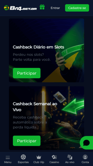 Cashback especial disponível na nova plataforma Br4bet