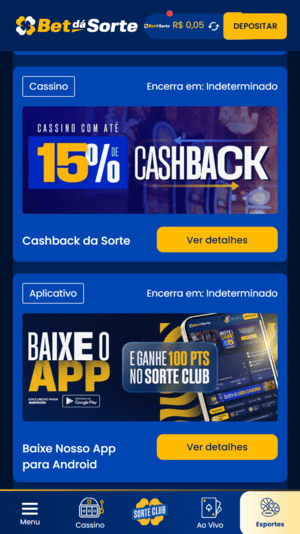 Aba de ofertas disponível na BetdáSorte