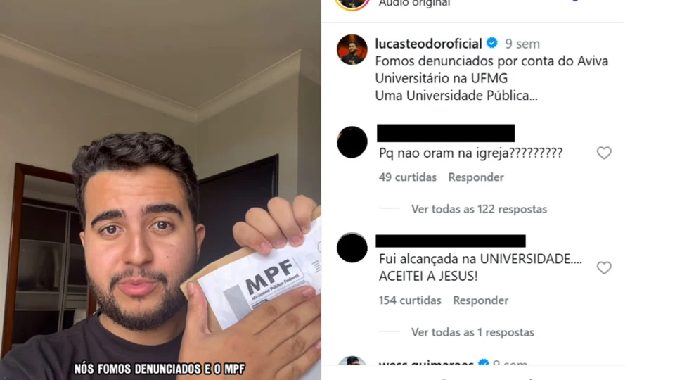 Lucas Teodoro, do movimento evangélico Aviva Universitário, foi intimado a prestar esclarecimentos sobre um culto realizado na UFMG.