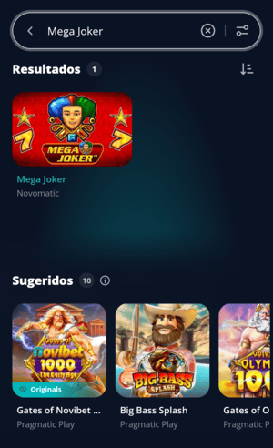 Catálogo da Novibet mostrando o Mega Joker
