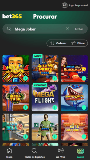 Mega Joker mostrado entre os slots da bet365