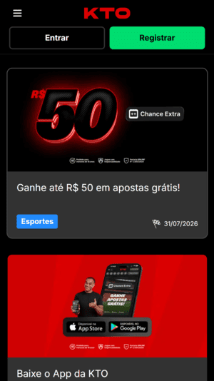 Oferta de R$ 50 em apostas grátis disponível na KTO