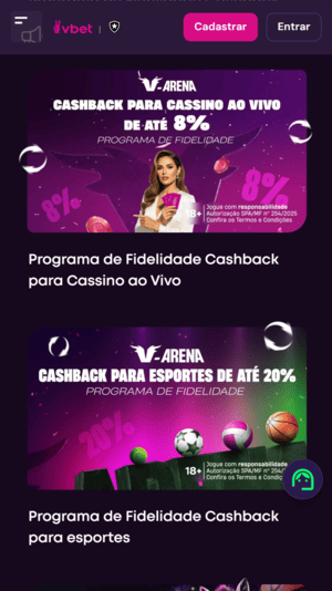 Ofertas de cashback oferecidas pela VBet