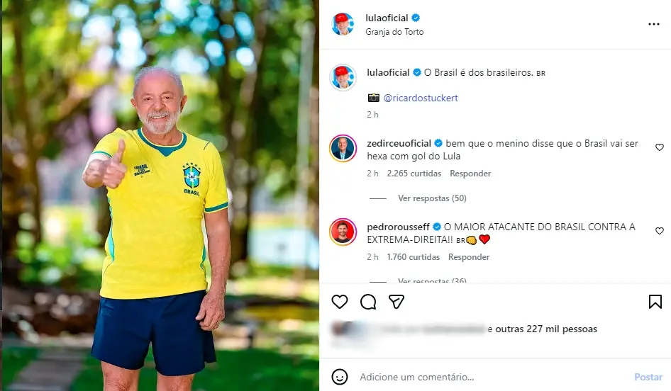 Lula com camisa da seleção brasileira