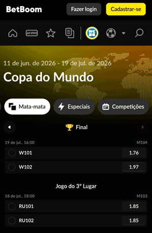 Painel de chave de mata na BetBoom que já exibe odds para a Final da Copa do Mundo