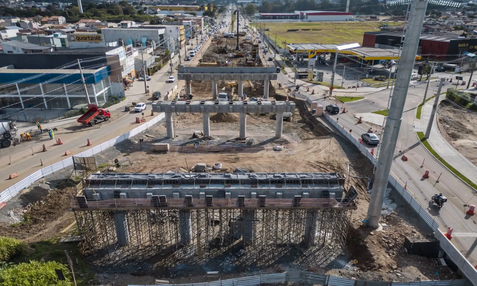 obras do novo viaduto Curitiba-Pinhais