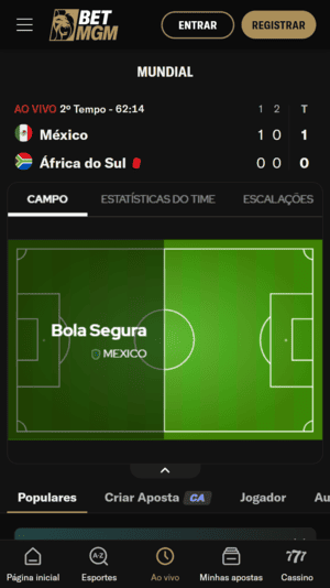 Partida inicial da Copa ao vivo na BetMGM