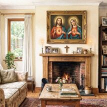 Quadro com os corações de Jesus e Maria era presença comum nas casas até algum tempo atrás. Imagem referente a matéria