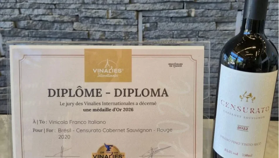 Rótulos da Vinícola Franco Italiano, de Colombo, conquistaram duas medalhas de ouro no Vinalies Internationales 2026, realizado em Cannes, na França.