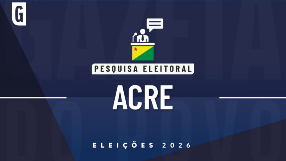 Ilustração feita pela Gazeta do Povo sobre pesquisa eleitoral nas Eleições 2026, com a bandeira do Acre.