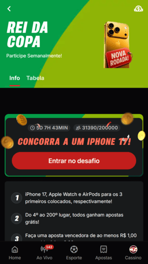 Torneio especial Rei da Copa, disponível na Superbet