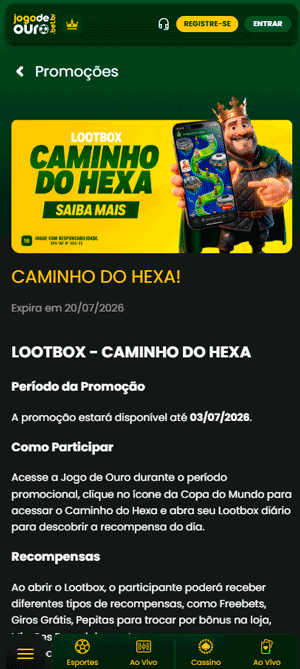Ofertas de 1 real na Jogo de Ouro