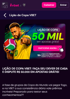Página da oferta Lição da Copa na VBET