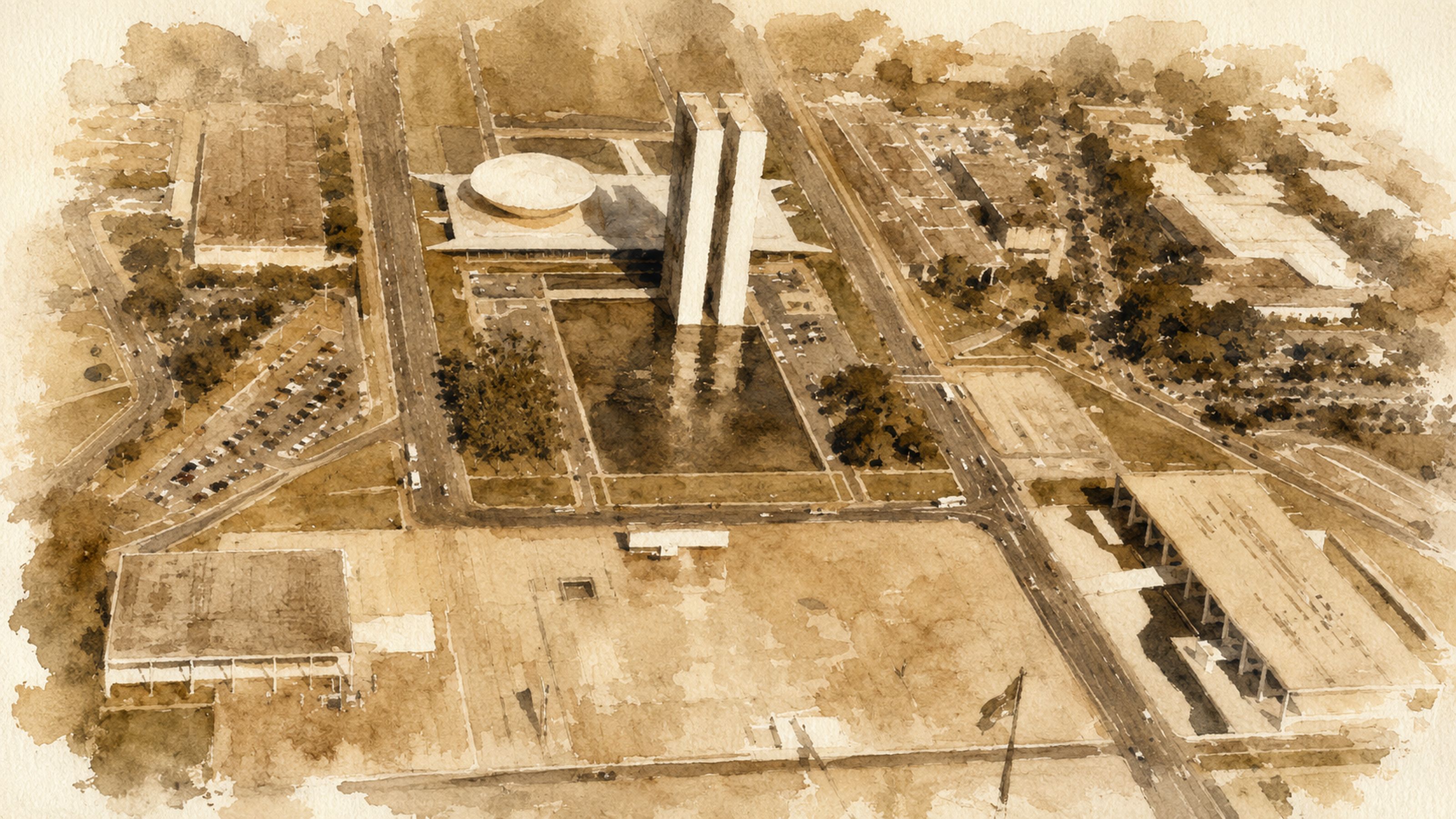 Vista aérea da Praça dos Três Poderes, em Brasília.