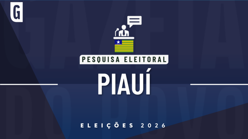 Ilustração feita pela Gazeta do Povo sobre pesquisa eleitoral nas Eleições 2026, com a bandeira do Piauí.