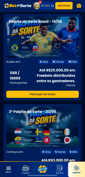 Aba da oferta Palpite da Sorte disponível na BetdáSorte