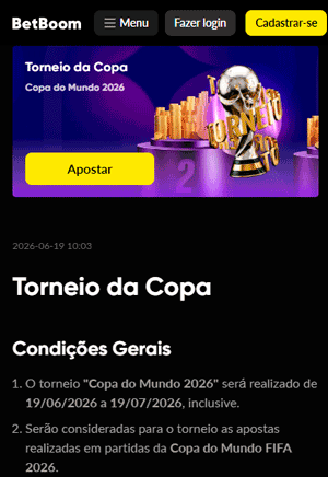 Oferta de Torneio da Copa da BetBoom para usuários cadastrados