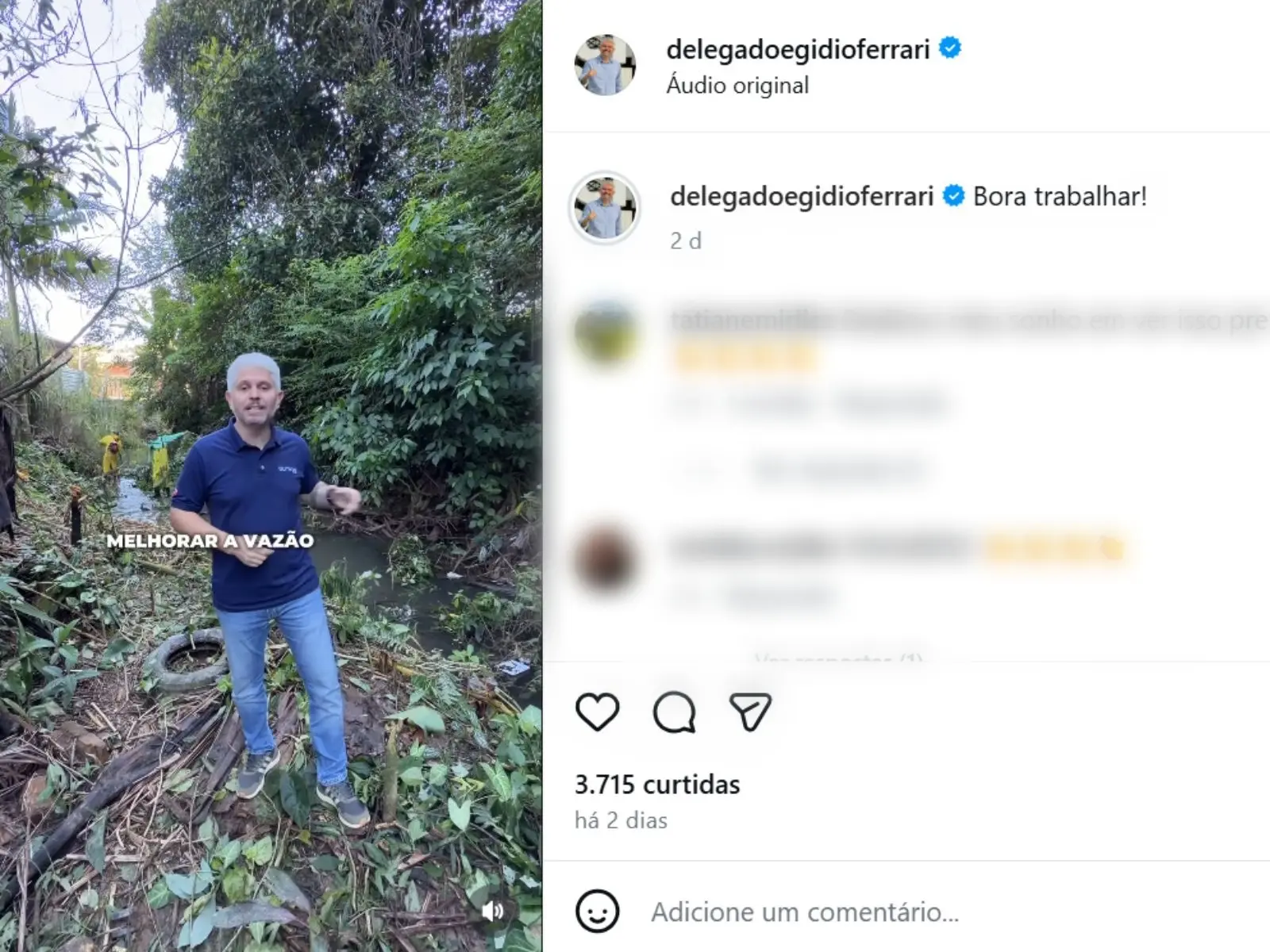 Prefeito de Blumenau, delegado Egídio Ferrari (PL-SC) falou sobre o trabalho dos presos na limpeza dos córregos da cidade de Blumenau.