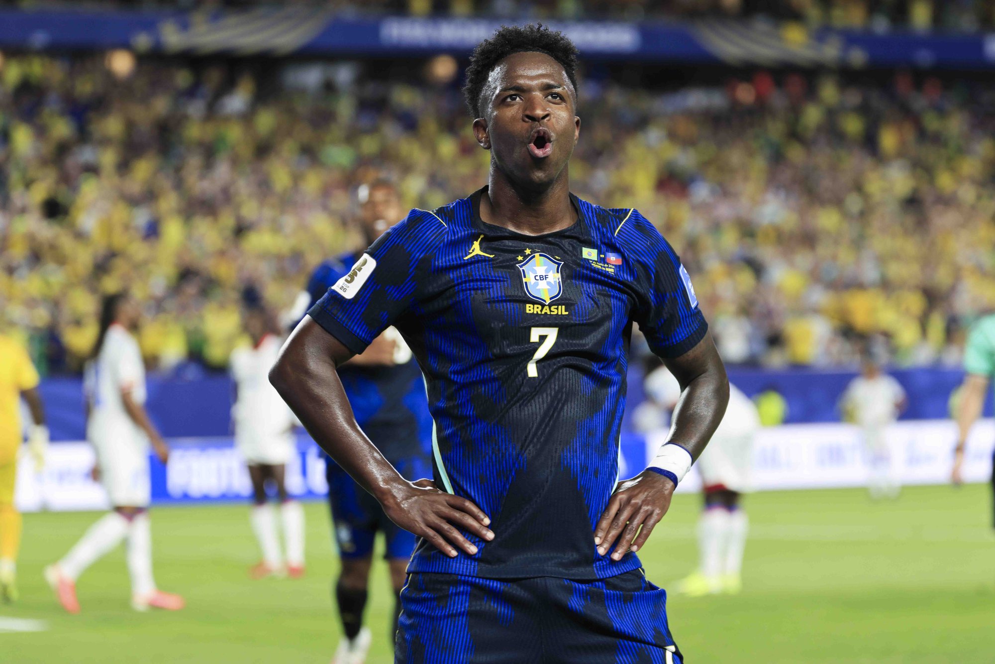 Vinicius Junior marcou um dos três gols do Brasil contra o Haiti.