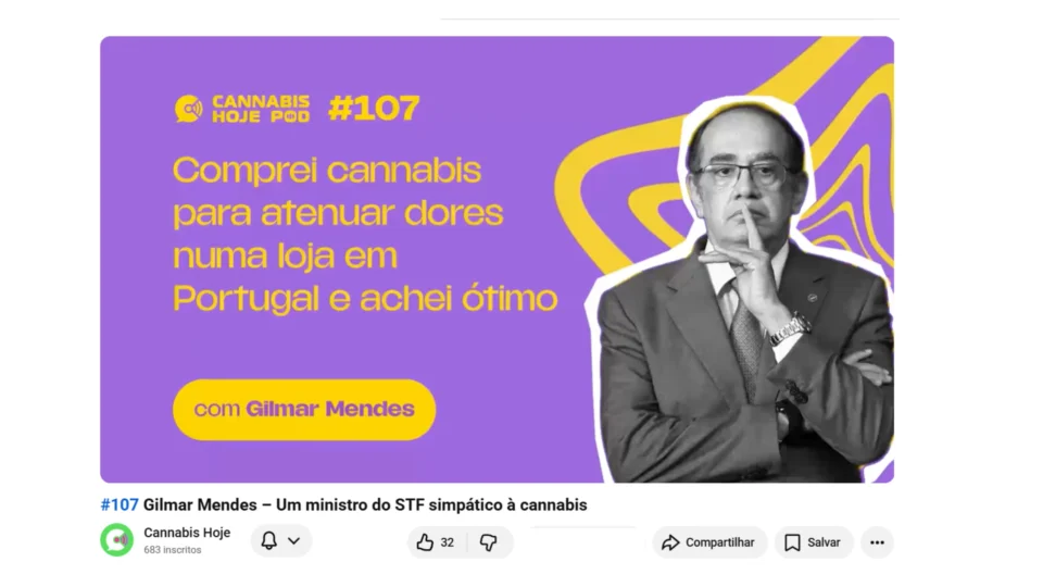 Ao longo de quase 45 minutos, Gilmar Mendes expôs sua posição favorável à descriminalização das drogas e contou que já usou cannabis medicinal em Portugal.