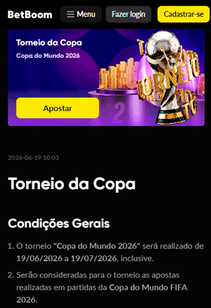 Página da oferta para a Copa do Mundo disponível com o Código Betboom