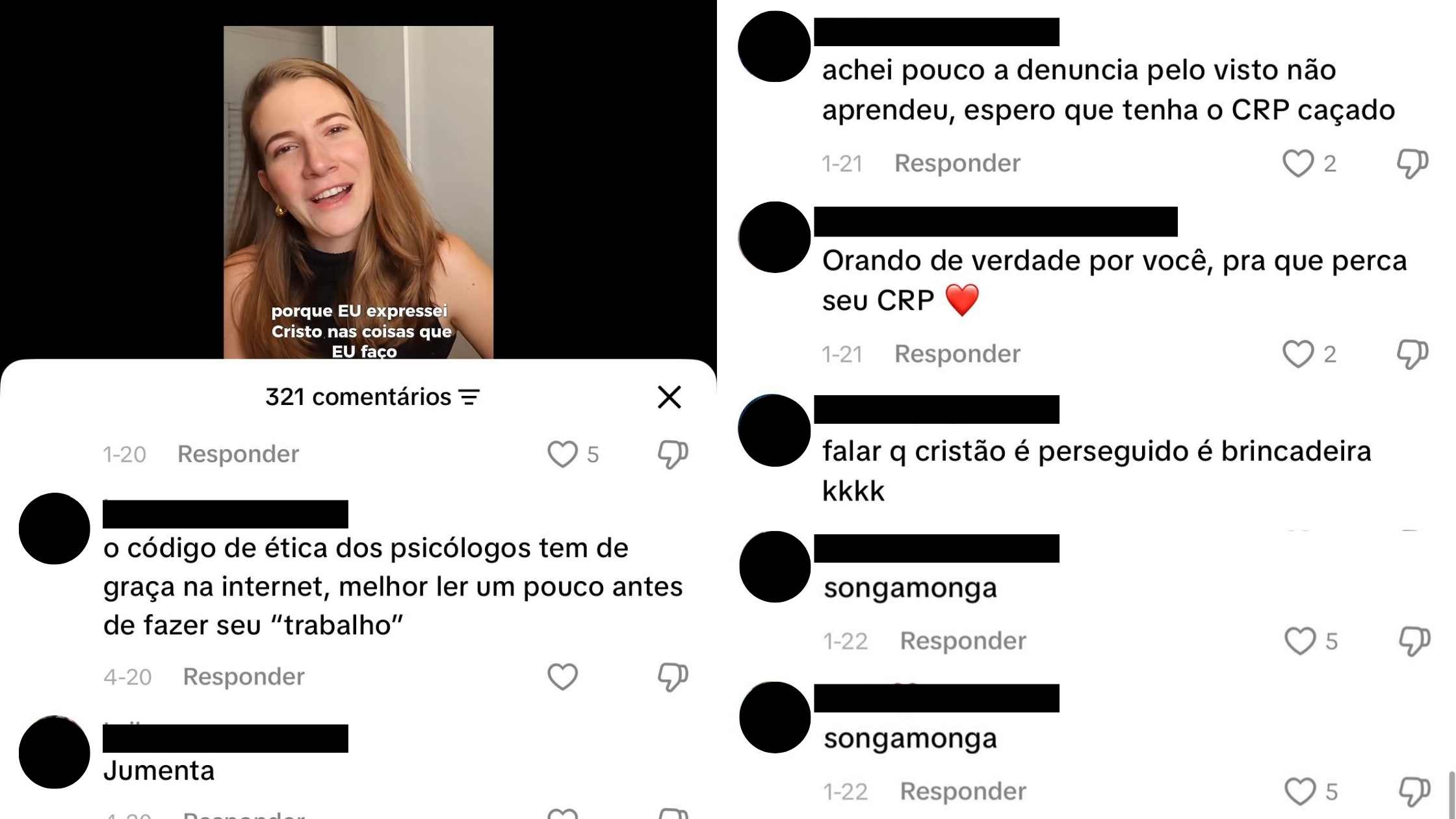 Após ser notificada por um Conselho Regional de Psicologia, Gisele publicou um vídeo em seu Instagram que gerou grande repercussão entre colegas que estavam na mesma situação, mas trouxe também muita hostilidade.