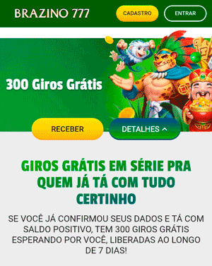 Página da oferta de 300 giros grátis na Brazino777
