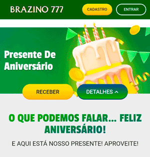 Página da oferta de presente de aniversário na Brazino777
