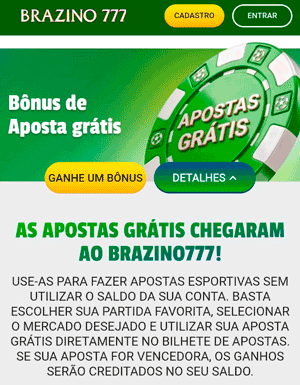 Página do bônus de apostas grátis disponível com o código Brazino777