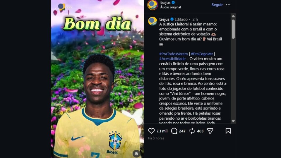 “Seguro e eficiente”: TSE usa Vini Jr. em campanha sobre sistema eleitoral