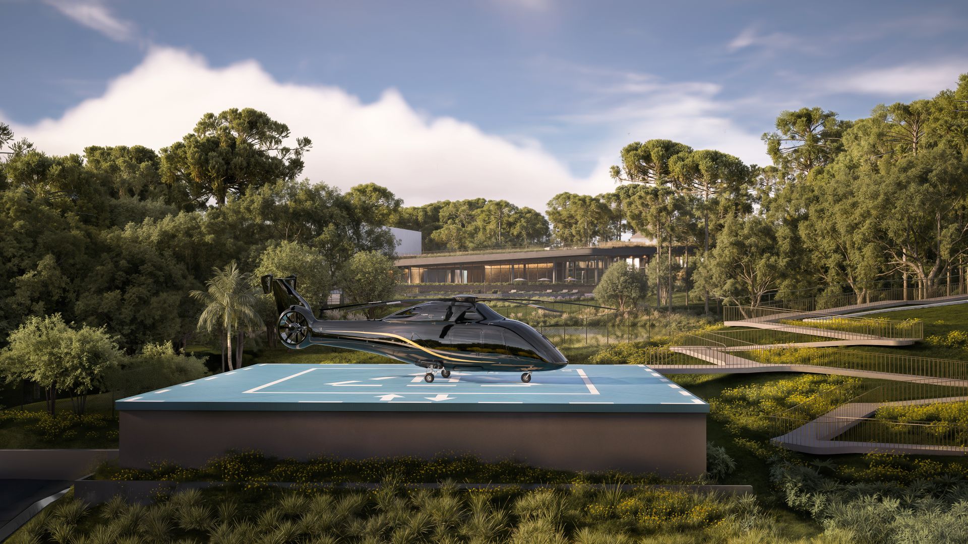 Greenway será o primeiro condomínio horizontal de Curitiba a contar com heliponto integrado ao projeto, unindo mobilidade, exclusividade e otimização do tempo para os moradores.