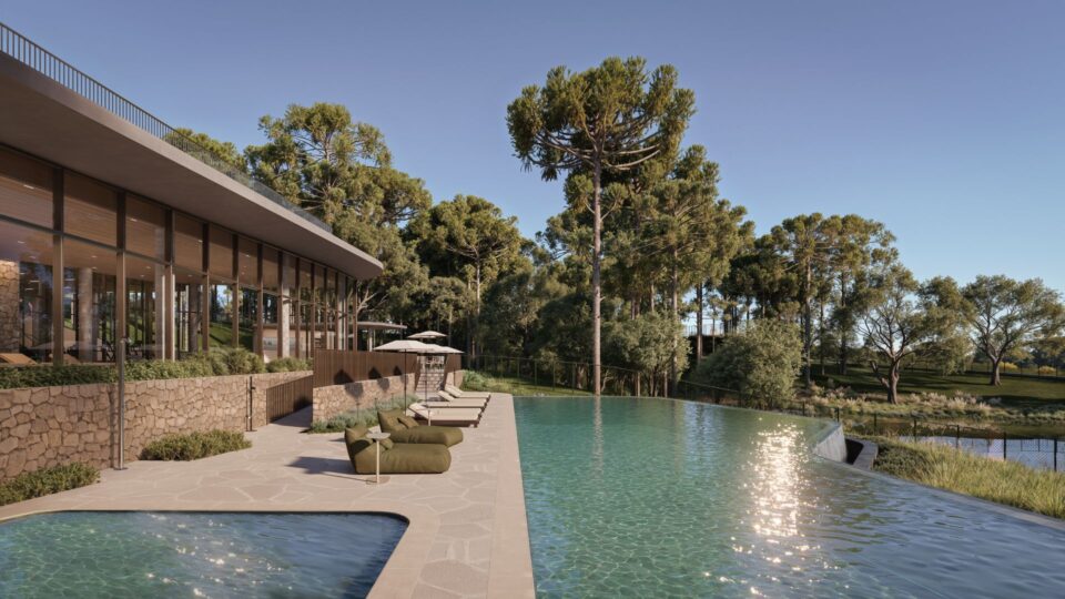 Área wellness do Greenway integra piscina, espaços de recuperação física e contato permanente com a natureza preservada do empreendimento.