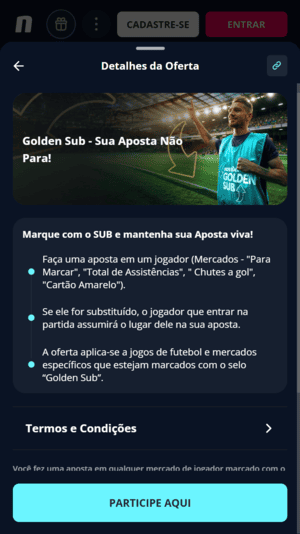 Captura de tela GoldenSub, disponível com o código Novibet
