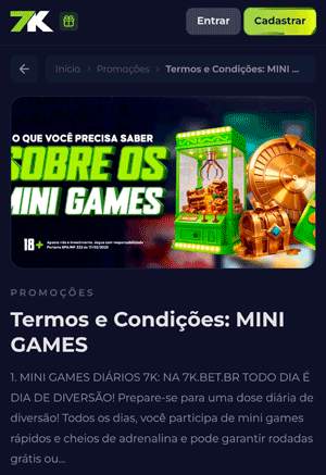 Página da promoção de Minigames que explica o funcionamento da mecânica