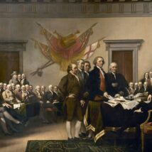 Pintura de John Trumbull retratando a elaboração da Declaração de Independência dos Estados Unidos, em 1776. Imagem referente a matéria