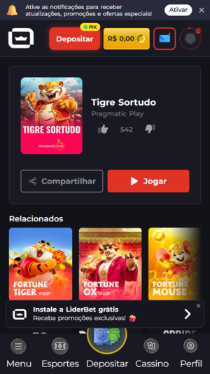 Captura de tela com Tigre Sortudo no cassino da Liderbet
