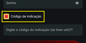 Opção do código promocional selecionada no formulário de cadastro da Superbet