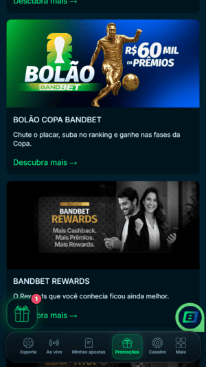 Bolão e sistema de recompensas disponíveis na Bandbet