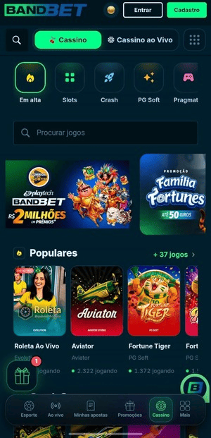 Página do cassino da BandBet que exibe as ofertas de destaque do momento
