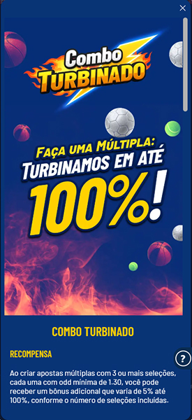 Página da oferta Combo Turbinado na Galera Bet, com bônus de até 100% em apostas múltiplas.